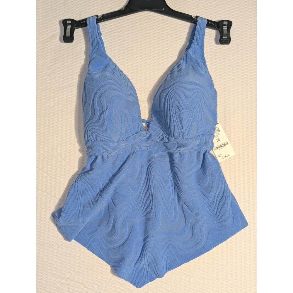 New‎ Bar III Womens Cobalt Blue Textured Wave Hankey Tankini Swim Top  Sz M